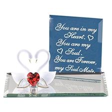 Soul Mate Swans Glass Figurine Handcrafted Crystal Heart Valentine's Day Gift