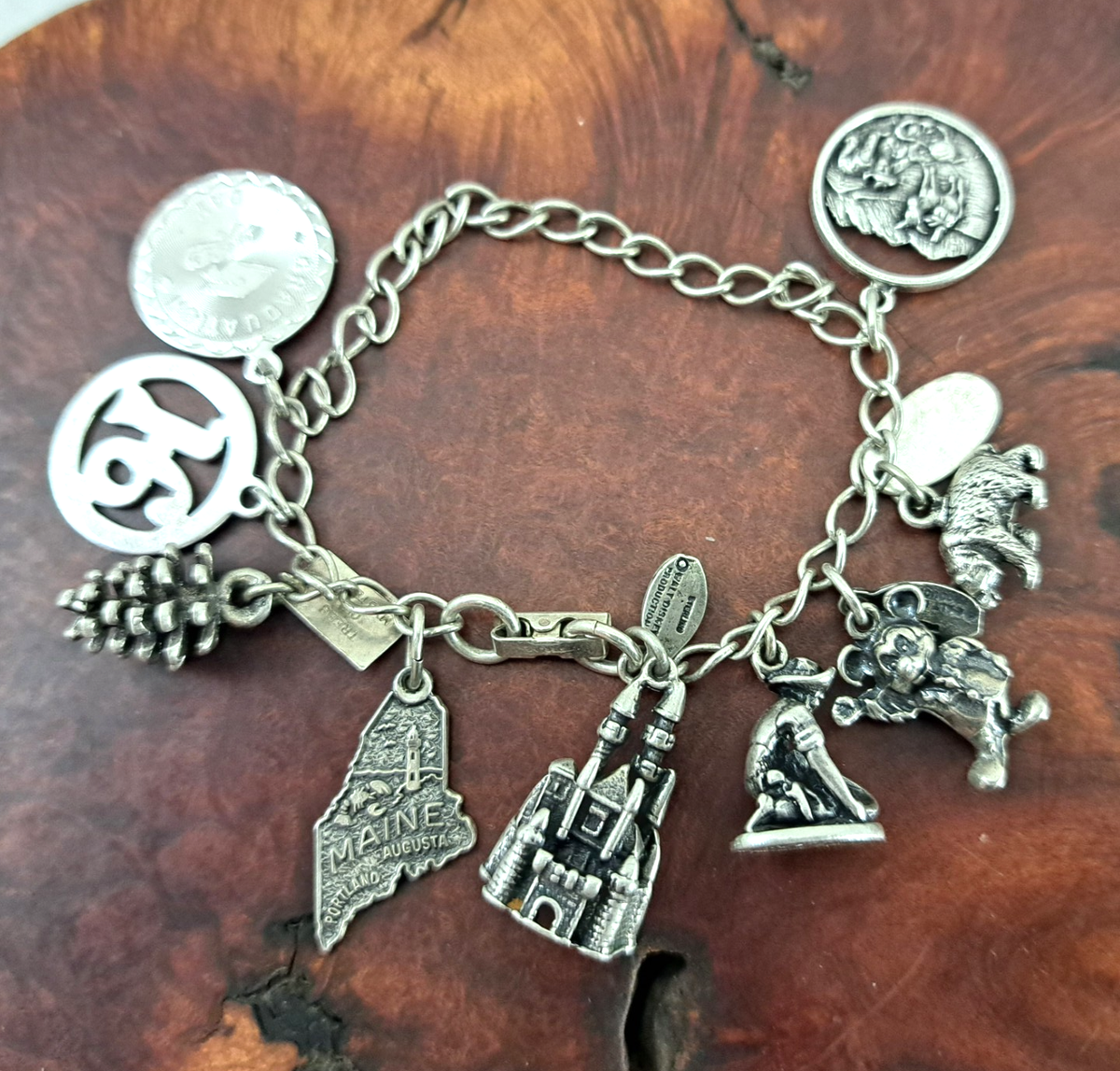 9 Charm Bracelet Sterling Silver Travel, Disney, Knotts Berry
