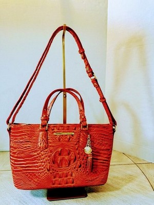Brahmin Mini Asher Satchel Pecan Melbourne Croc Embossed Leather 13.2x7.5x4.5 