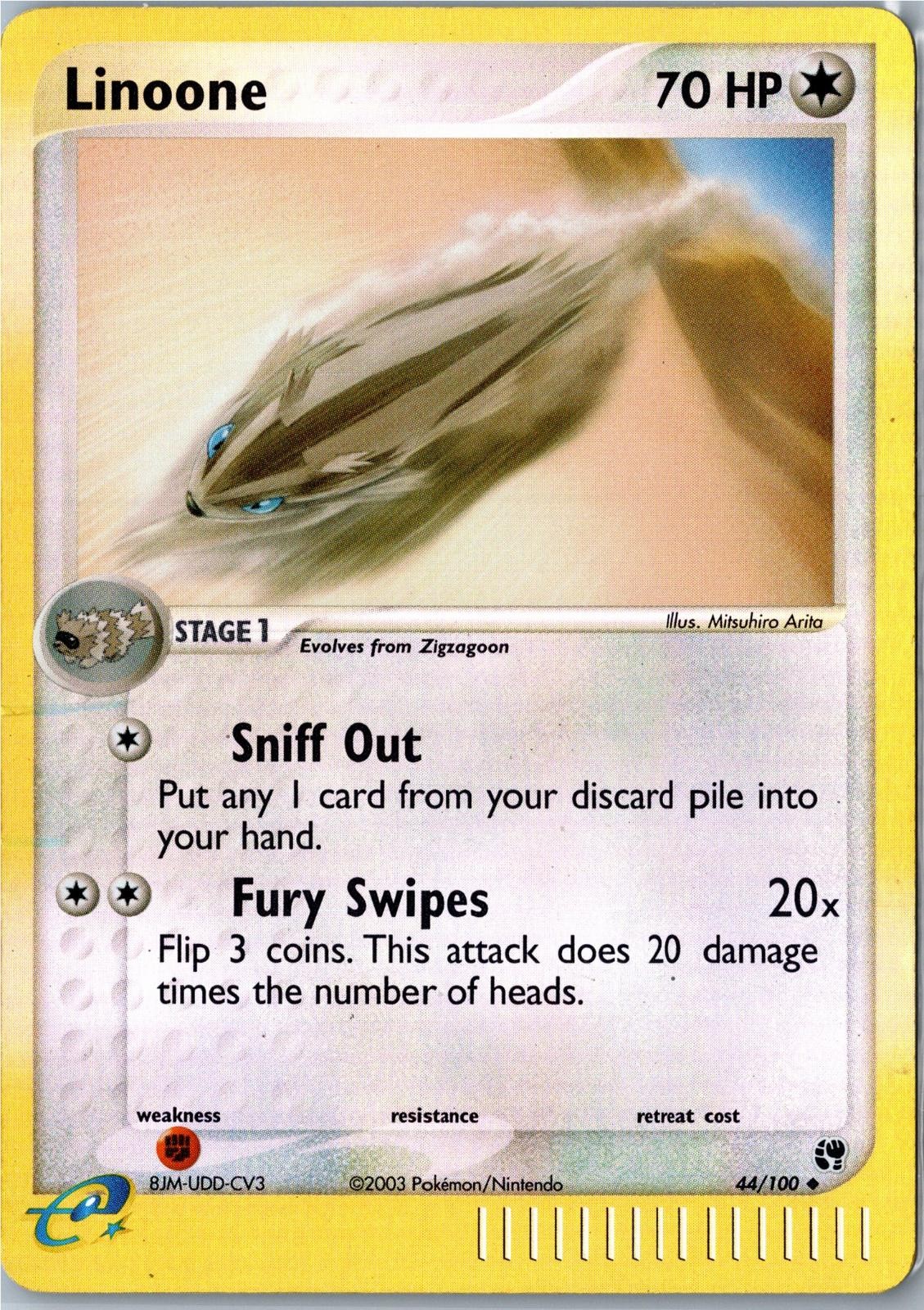 Vintage Pokemon Card - Linoone - Sandstorm - 44/100 - Uncommon Reverse Holo - HP