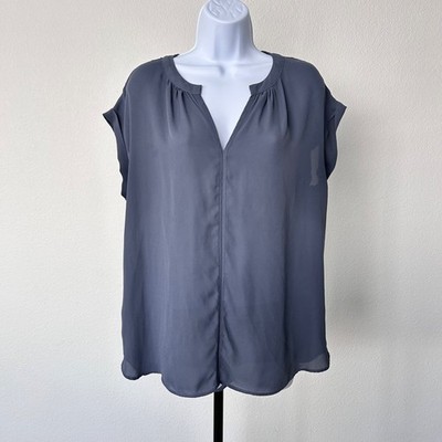Philosophy Slate Blue V Neck Cap Sleeve Blouse Top womens sz L EUC