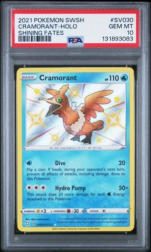 2021 POKEMON SWORD & SHIELD SHINING FATES #SV030 CRAMORANT-HOLO PSA 10
