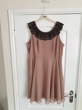 Womens Beige With Black Lace Detail Sleeveless Fit and Flare Dress-ladies...