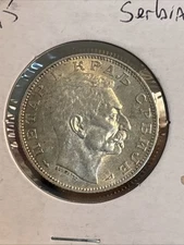 1915 Serbia 2 dinara King Petar I, silver coin