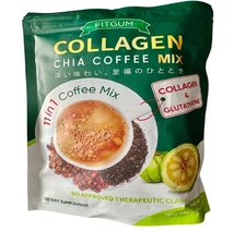 4 Pack - FITGUM 20X Collagen Chia Coffee 11 in 1 Coffee Mix Authentic USA Seller