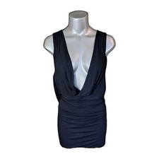 WILSTER Bodycon Mini Dress Draped Deep V Cutout Back Size M Clubbing Party LBD