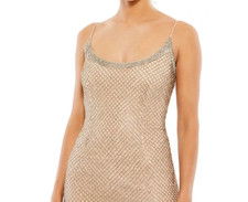 Mac Duggal (268) Beaded Scoop Neck spaghetti strap Column Gown Dress sz 10 Nude