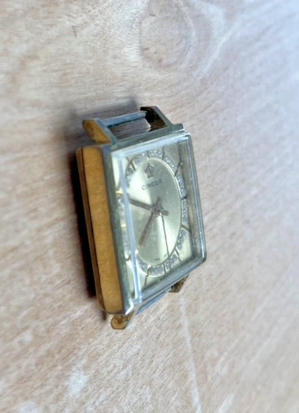 CIMEQA Vintage 1960s Swiss Made Gold Tone Square Rhinestone Watch UNTESTED - Image 3 of 4