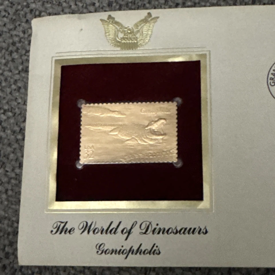 THE WORLD OF DINOSAURS-First Day of Issue 1997 Gold Stamp Replica 32 cent  - Image 2 of 2