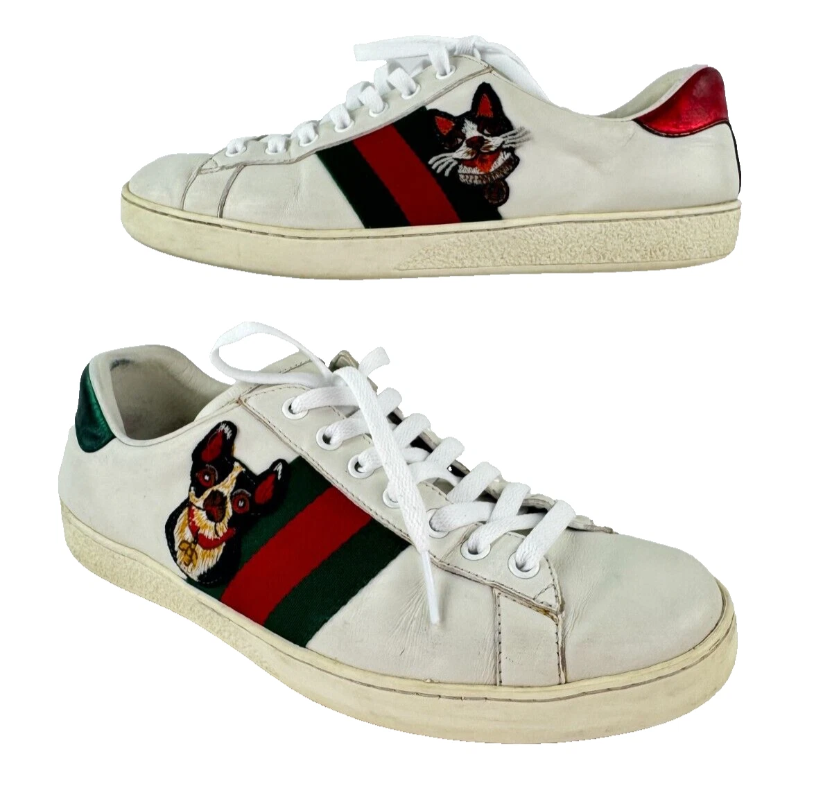 Baskets basses Gucci Auth hommes 7,5 US 7 UK 41 EU cuir blanc toile chien as