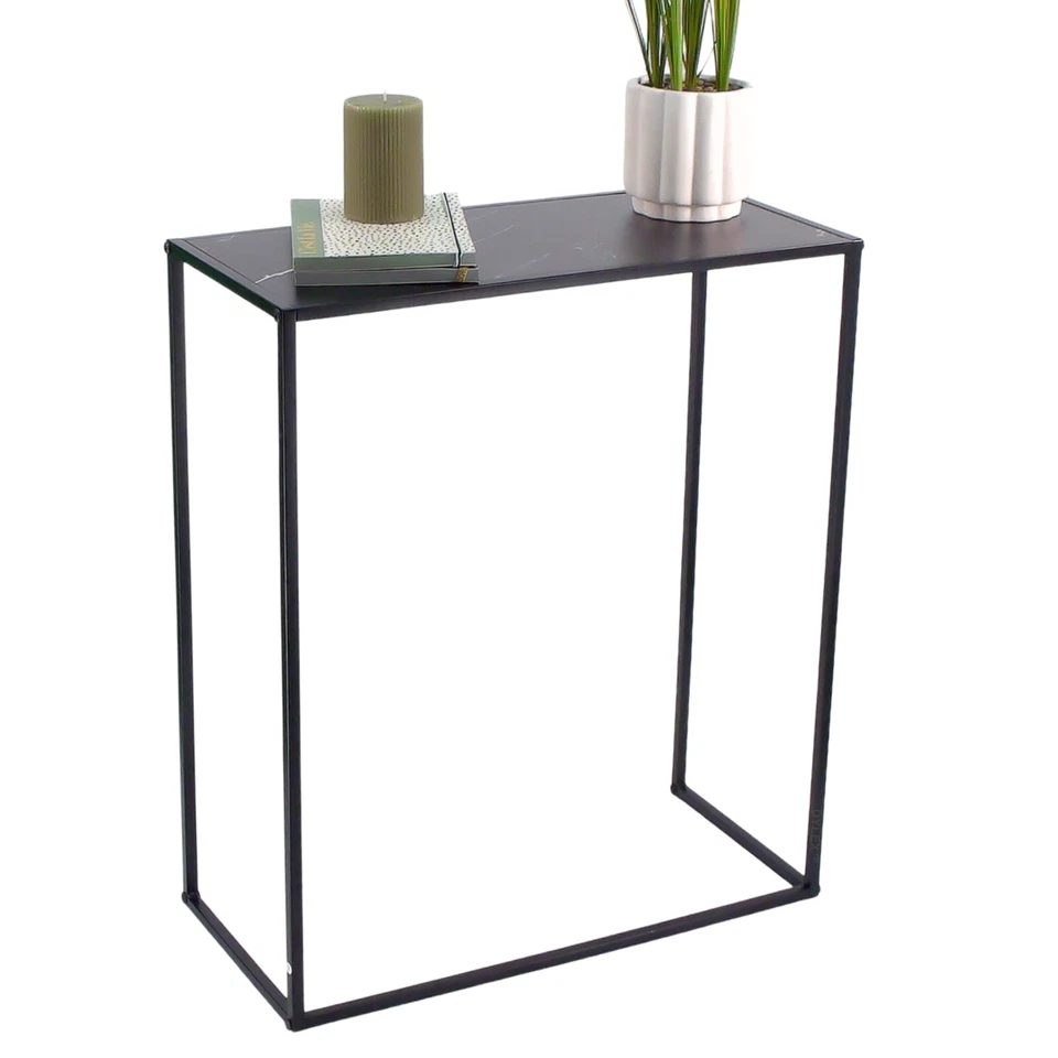 Black Marble Console Table Black Metal Frame With Shelf Side Table Bookshelf - Image 4 of 4