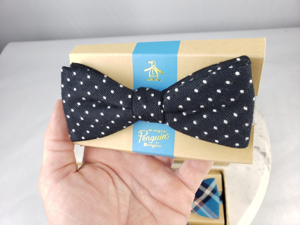 2x Penguin Bow Tie Musingwear - Blue Flannel Black Polka Dot Dress