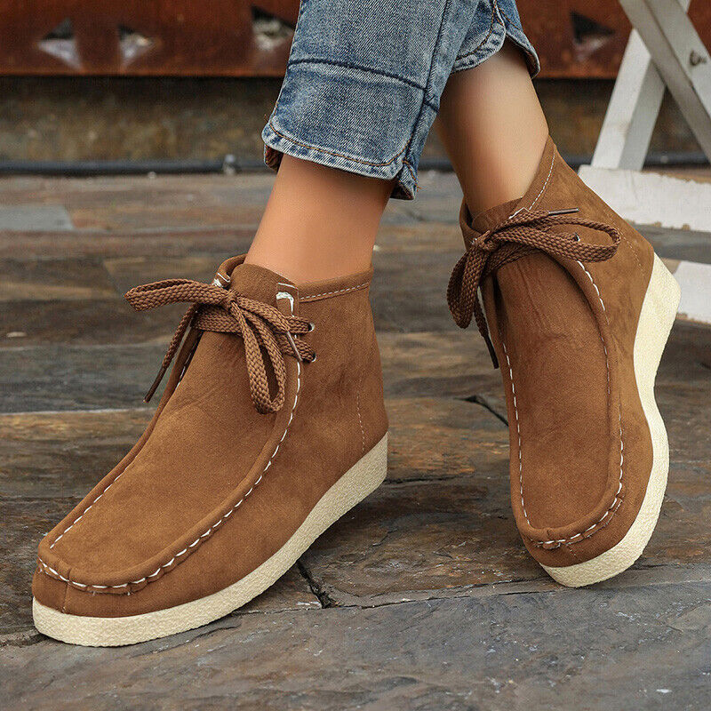 Suede Women Lace Up Loafers Classic Faux Suede Booties Womens