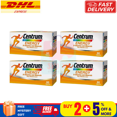 4 X 60's New Centrum Energy B-Vitamins and Minerals + Vitamin C & E