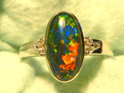 Womens Opal Ring  Sterling Silver  & CZ, 12 x 6mm Oval Shape Triplet. 130317