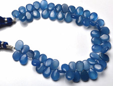 Natural Blue Chalcedony SMOOTH PEAR SHAPE Briolette Beads 9 TO 10 MM 8"