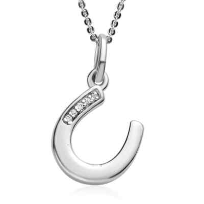 Zirkon Akzent Glück Hufeisen Anhänger & 20'' Kette platiniert Sterling