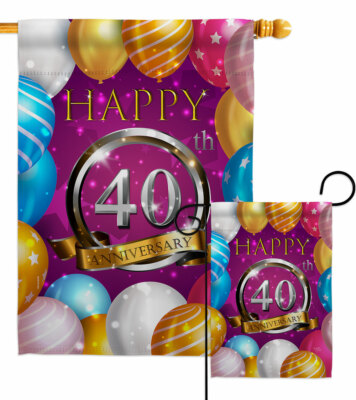 Happy 40th Anniversary Garden Flag Celebration Decorative Gift Yard House Banner