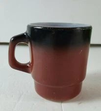Vintage Anchor Hocking Fire King Stackable Coffee Cup Mug Red Black Fade Pattern