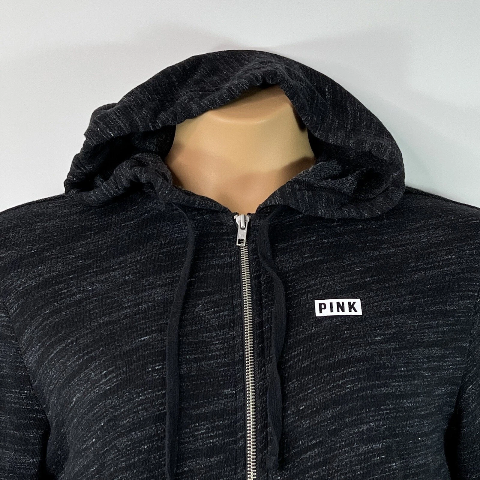 UNDERCOVER Felpa con cappuccio Victoria's Secret ROSA full zip nera orlo spacco donna XS