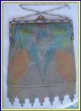 Antique Art Deco Purse evening Bag Mesh Metal Enamel German 1920's Flapper 4006