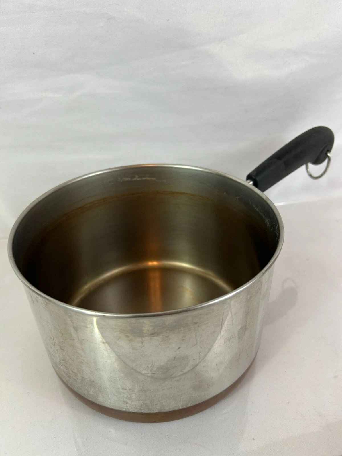 Vintage Revere Ware Silver Stainless Steel Black Handle 3-Quart Round Saucepan