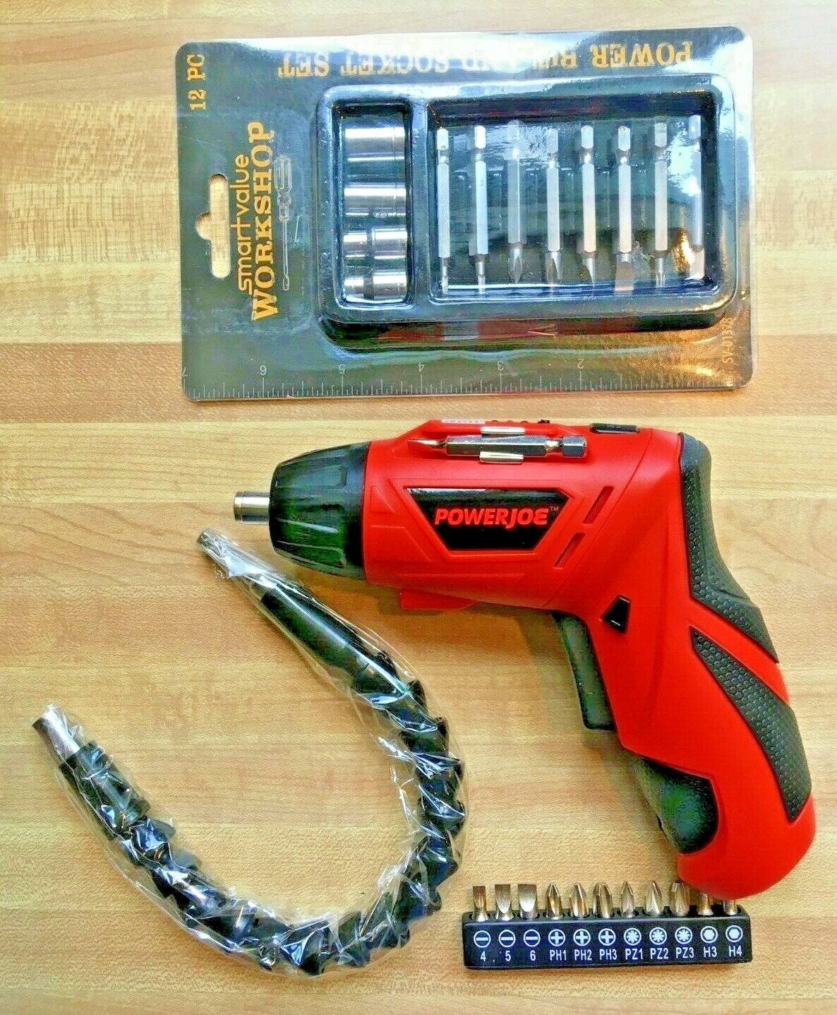 Power Joe Cordless 4-V Pivot Screwdriver13-PC Bit KitFlex BitLED Light