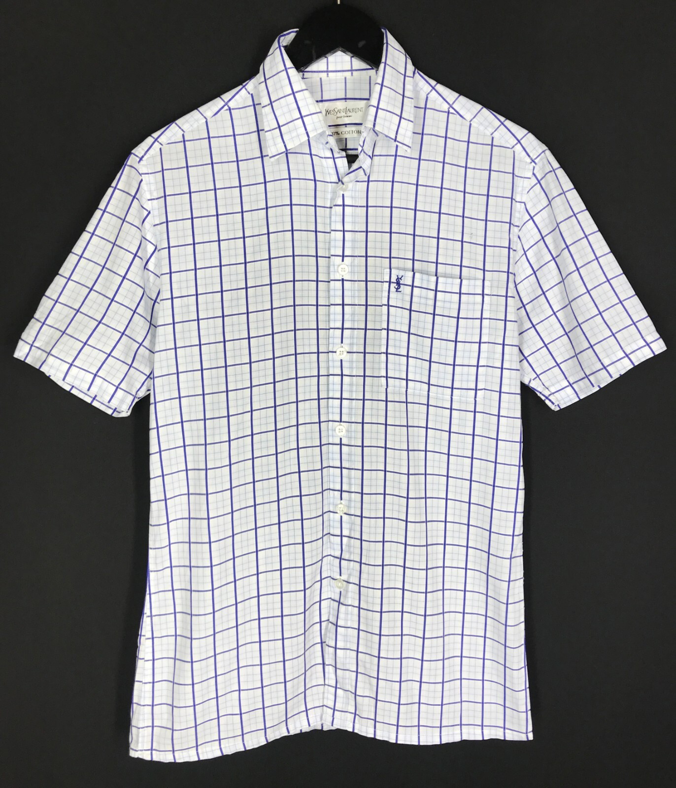 Camicia uomo Yves Saint Laurent Homme bianca blu quadri manica corta taglia S