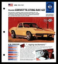 Corvette Sting Ray 427 (USA 1965-67) Spec Sheet 1998 HOT CARS Sports Cars #3.129