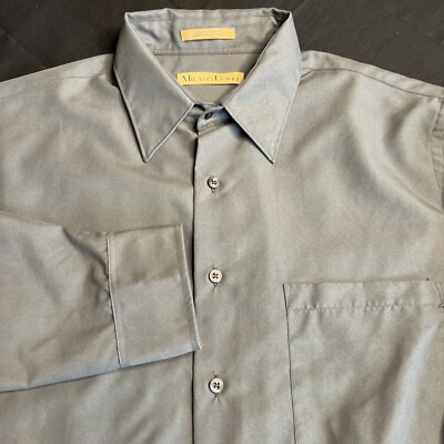 milano uomo dress shirt Milano Uomo Olive Green Long Sleeve Dress Shirt 100% Polyester- Size 16.5  34/35