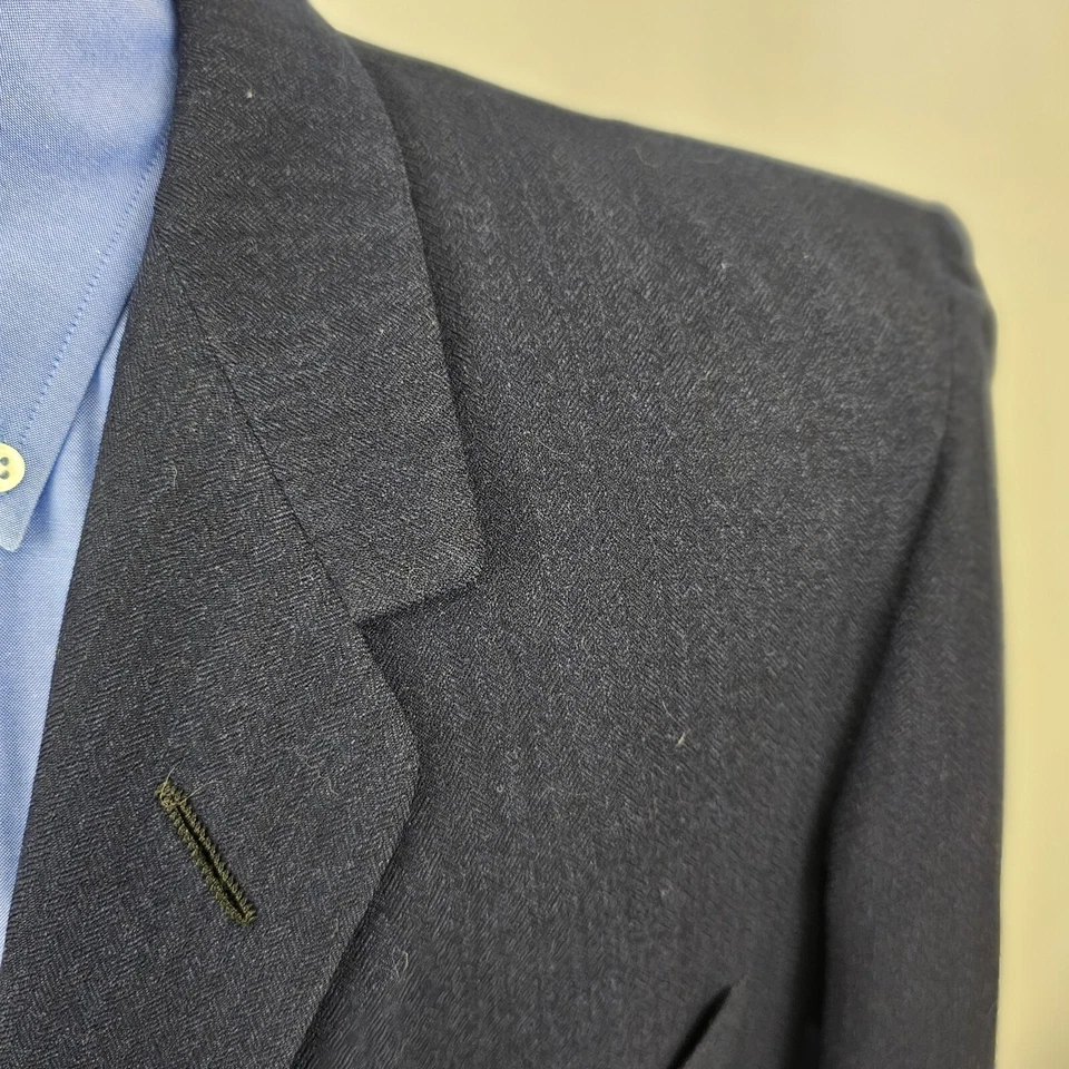 Casaco terno blazer azul marinho Oxxford Clothes vintage década de 1950 3/2 rolos 38R - Imagem 2 de 4
