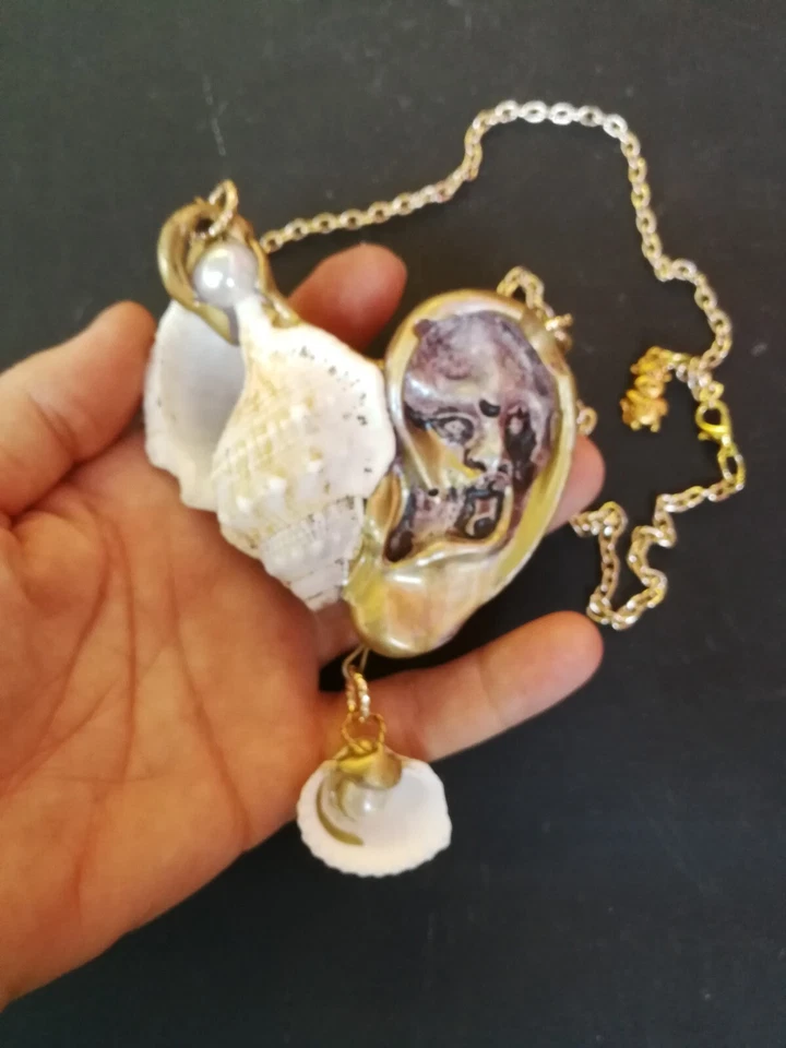 Moda Collar Joyería Diseño Brutalista Grueso Colgante Natural Caracola Concha Oreja Foto 2 de 4