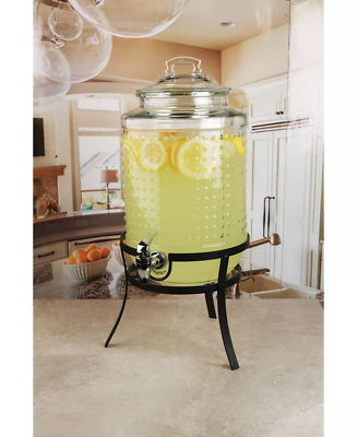 CIRCLE GLASS Vintage-Like Dots Glass Water/Juice Dispenser Black Stand, 1.9  Gal | eBay