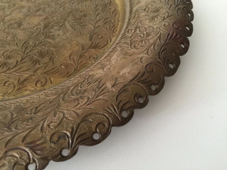 Vintage India Detail Hand Engraved Brass Plate, 9 1/2" Diameter - Image 3 of 4