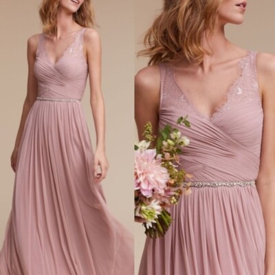 Hitherto Anthropologie Blush Pink Bridesmaid Maxi Dress Gown 10