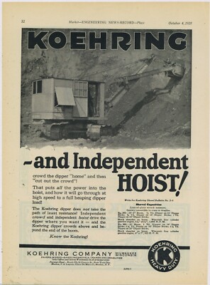 1928 Koehring Co. Ad: No. 301/501 Shovel Capacities Listed - Milwaukee, WI
