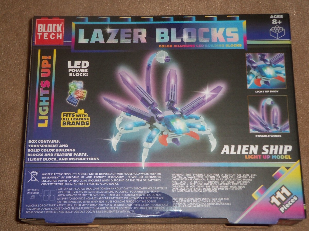 NEW, LAZER BLOCKS ALIEN SHIP Building Block Set 111 Pieces, LIGHT