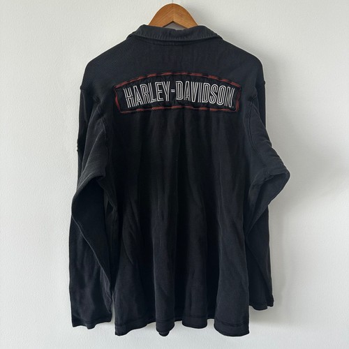 Y2K Harley Davidson Quarter Zip Long Sleeve Shirt Mens Black Size XL Biker - Picture 6 of 8
