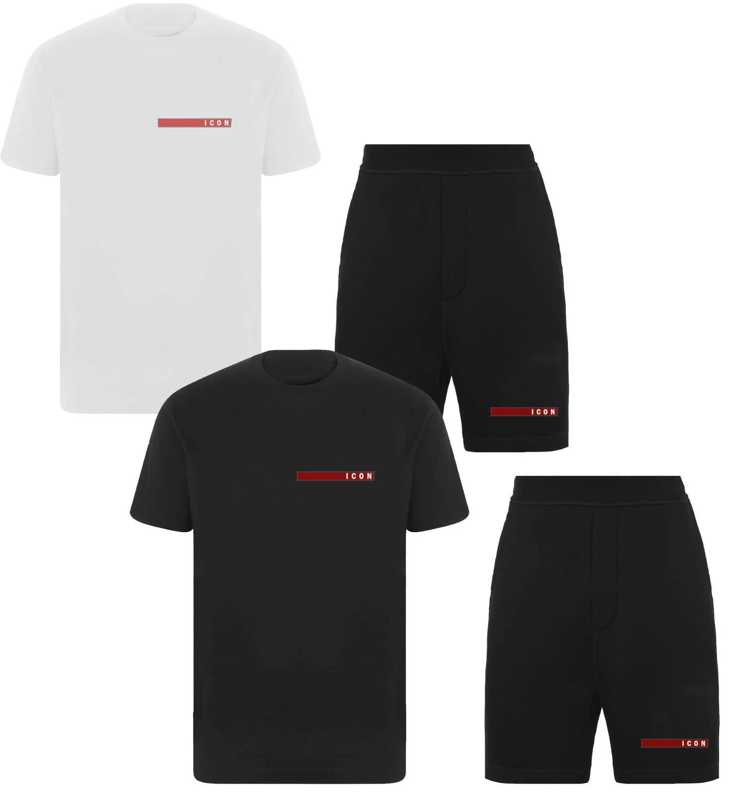 New Mens Cotton T Shirt + Cargo Shorts Set ICON2 PRINT Tracksuit Summer