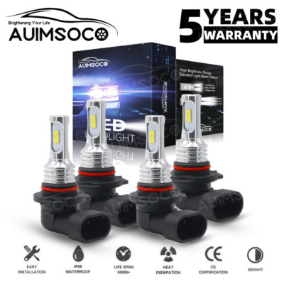 9005 9006 LED Headlights Kit Combo Bulbs 10000K High Low Beam Super Bright White