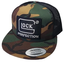 GLOCK Embroidered Patch Trucker Hat/YP Classics 6006 Flatbill Camo/Black