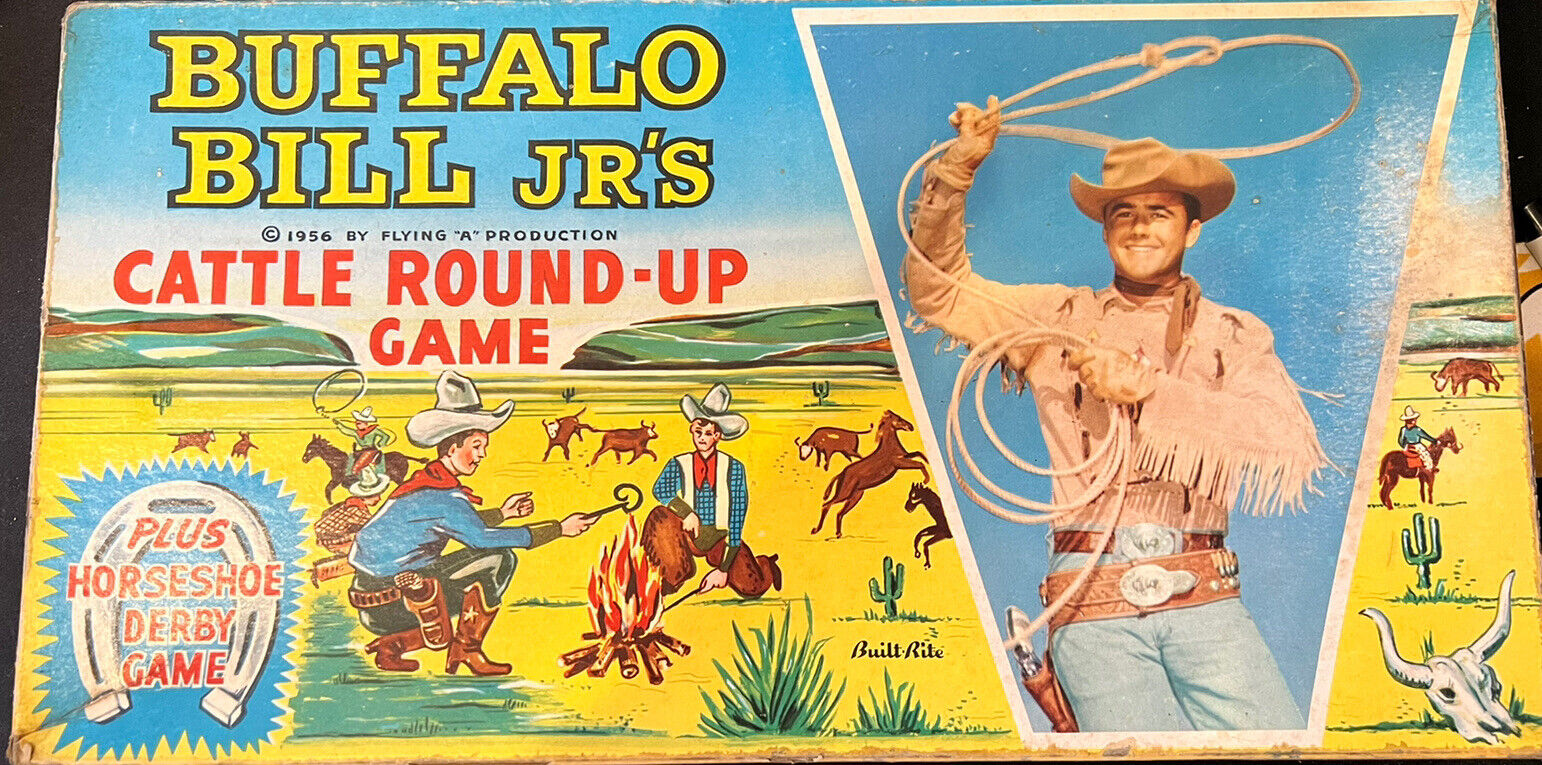 1956 Buffalo Bill JR'S Cattle Round Up Game Built-Rite PLUS Hors