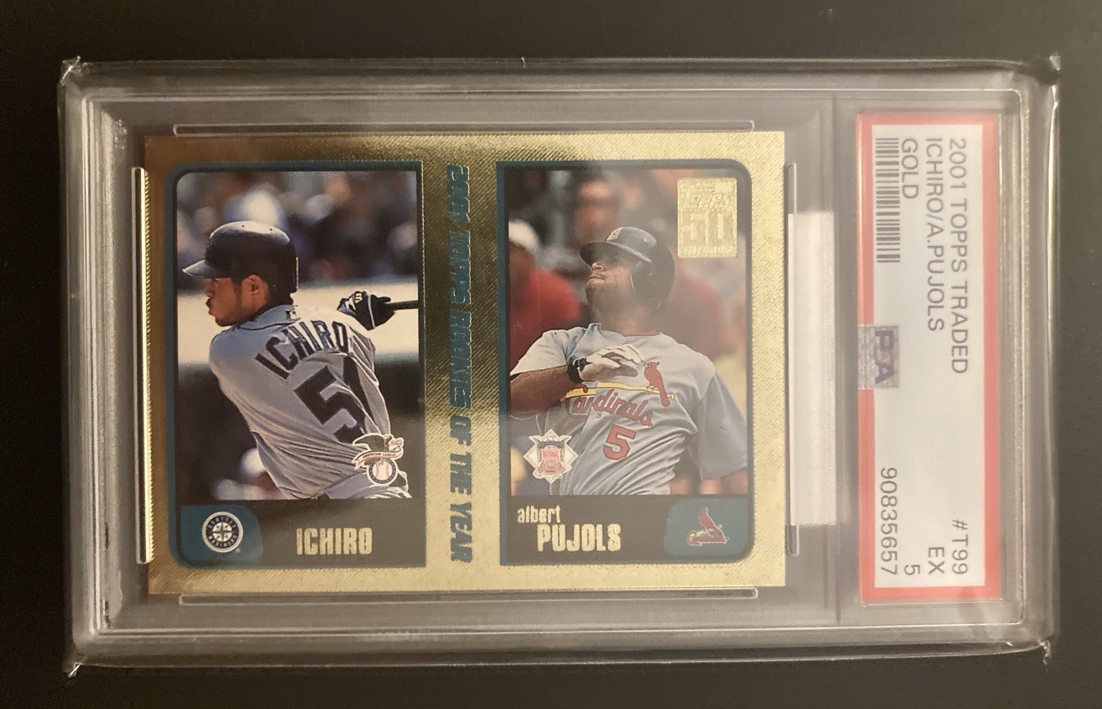 GOLD 2001 Topps Traded Ichiro Albert Pujols RC #T99 #'d 594/2001 Authenticated