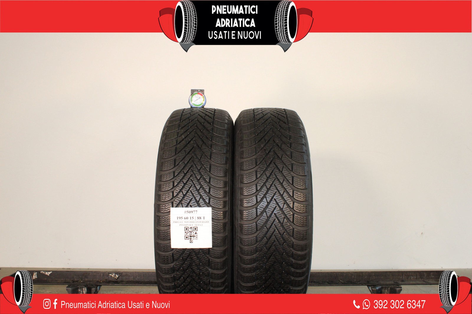 2 PNEUMATICI PIRELLI 195/60 R15 INVERNALI GOMME USATE 90% - ADRIATICA