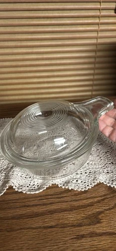 Vintage Pyrex clear glass grab it single serve bowl handle domed lid 601-B 601-C