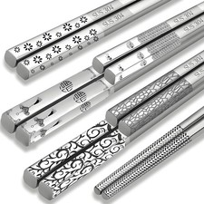 Stainless Steel Chopsticks 5 Pairs Metal Chopsticks Reusable Dishwasher Safe