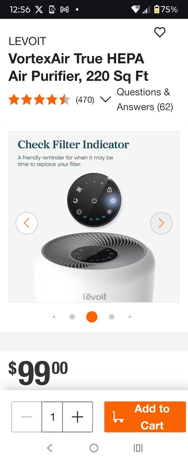 Levoit EAPAPLVNUS0132Y VortexAir True HEPA Air Purifier for 220 SQ Ft