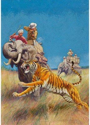 Walter Haskell Hinton Tigerjagd 1936 Kunstdruck Poster Wanddeko Interior Styli