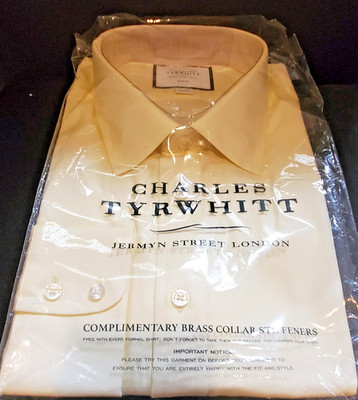 NEW IN PACKAGE! Charles Tyrwhitt - Yellow Herringbone Dress Shirt Mens Slim Fit