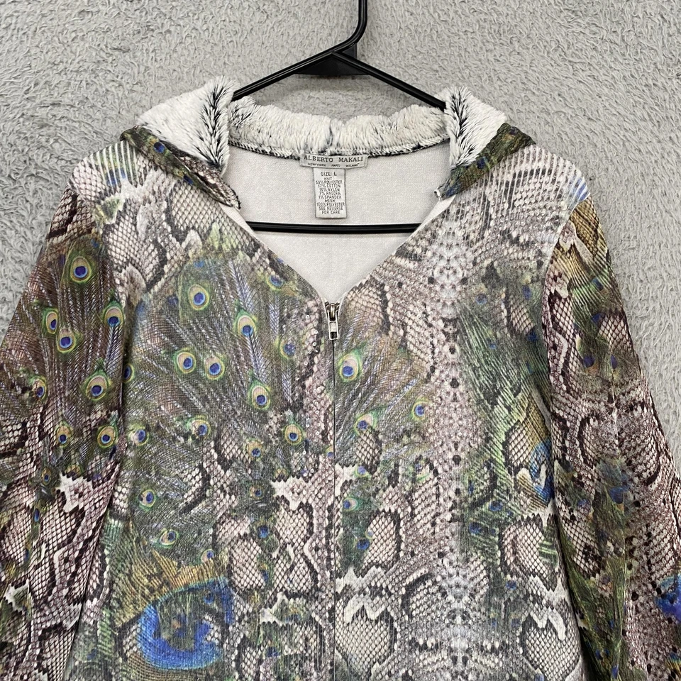 Alberto Makali Y2K Hoodie Womens Large Snake Peacock Zip Sweatshirt Mesh Angora - Image 2 of 4